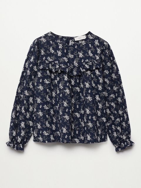

Mango Kids Girls Navy Blue & White Cotton Floral Print Regular Top