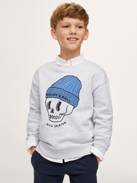 

Mango Kids Boys Grey Melange & Blue Printed Sweatshirt