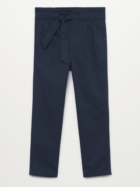 

Mango Kids Girls Navy Blue Cotton Solid Pleated Trousers