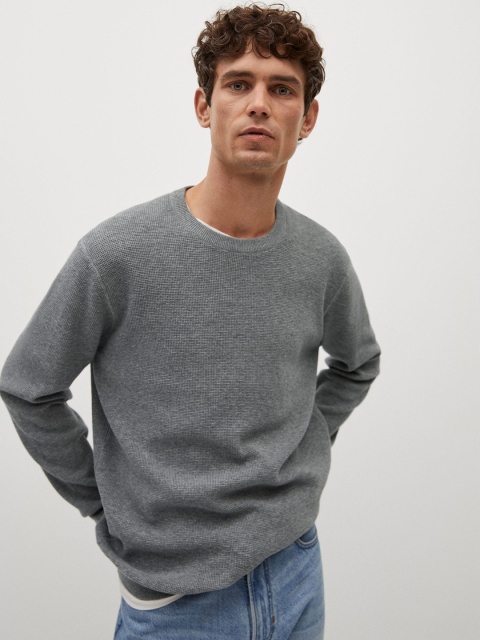 

MANGO MAN Men Grey Solid Pullover