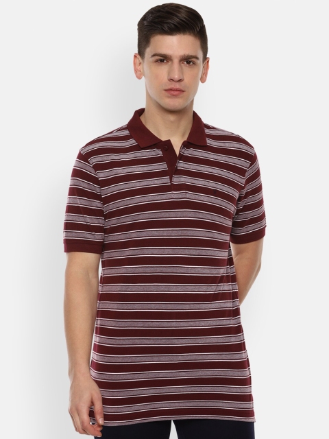 

Van Heusen Sport Men Maroon Striped Pure Cotton Polo Collar T-shirt