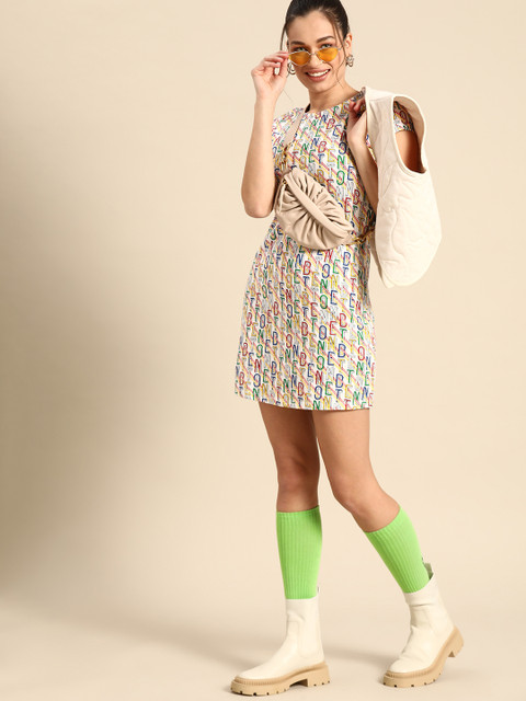 

United Colors of Benetton White & Red Pure Cotton Printed Shift Dress