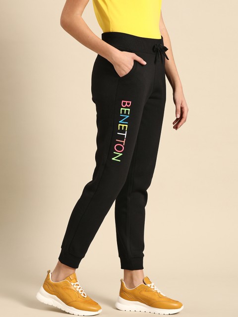 

United Colors of Benetton Women Black Solid Joggers With Brand Logo Embroidered Detail