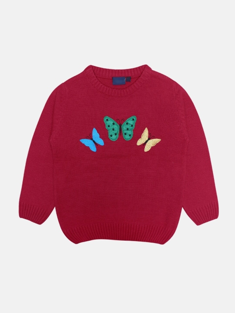 

CHIMPRALA Girls Magenta & Green Embroidered Pullover