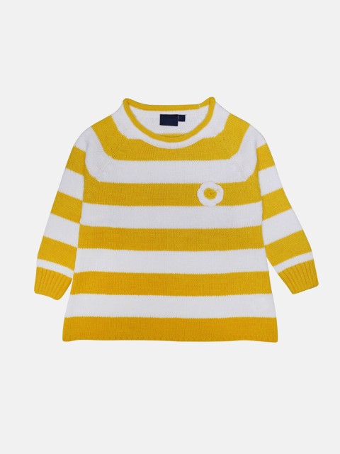 

CHIMPRALA Girls Yellow & White Striped Pullover