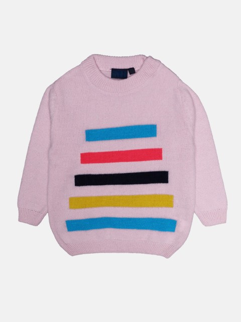 

CHIMPRALA Girls Pink & Blue Colourblocked Woolen Pullover