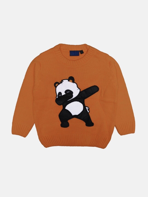 

CHIMPRALA Girls Rust & White Panda Printed Woolen Pullover