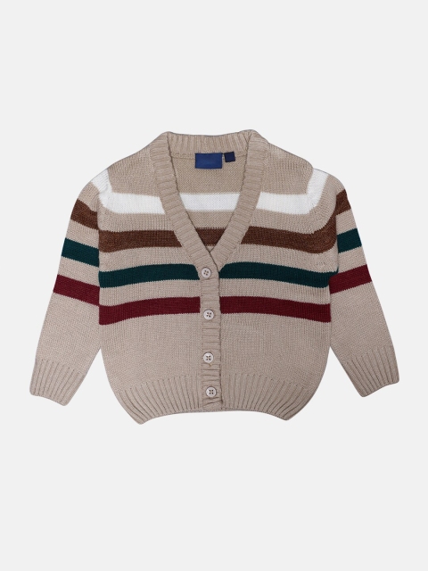

CHIMPRALA Girls Brown & White Striped Woolen Cardigan