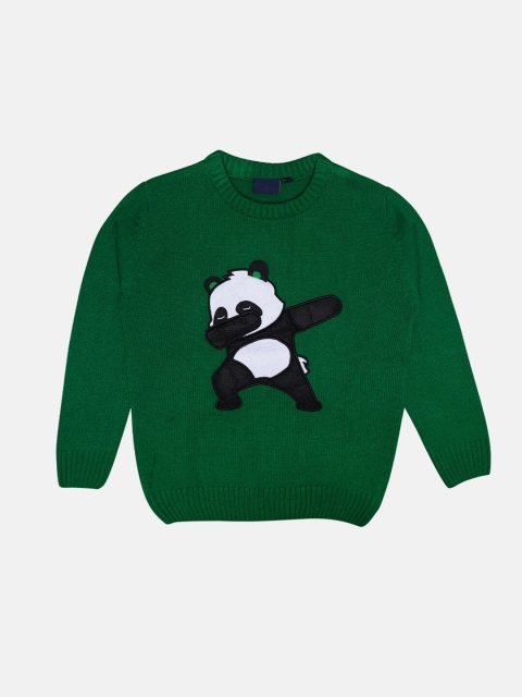 

CHIMPRALA Girls Green & White Panda Printed Woolen Pullover