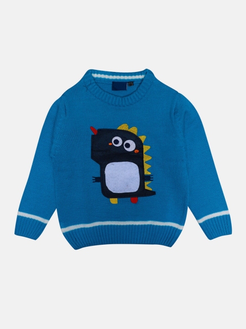 

CHIMPRALA Girls Blue & White Printed Woolen Pullover