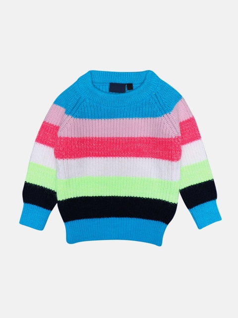 

CHIMPRALA Girls Blue & Pink Striped Woolen Pullover