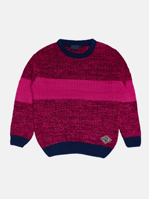 

CHIMPRALA Girls Pink & Fuchsia Colourblocked Woolen Pullover