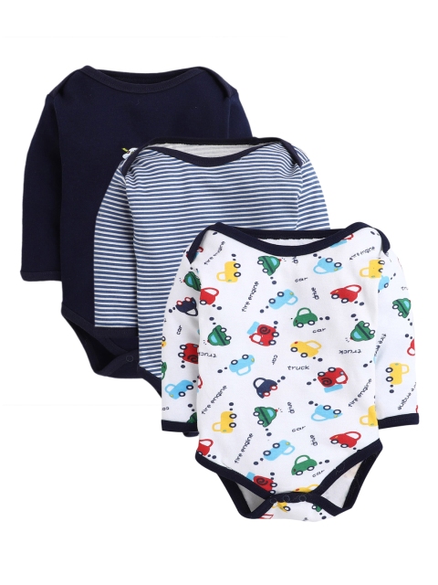 

BUMZEE Kids Pack Of 3 Pure Cotton Bodysuits, Navy blue