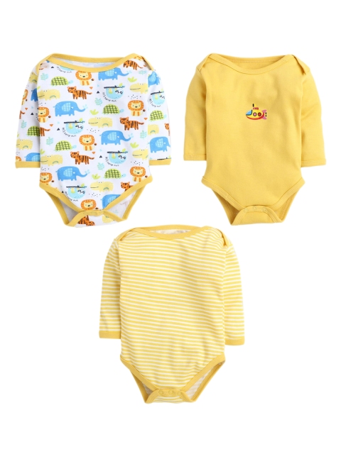 

BUMZEE Infant Kids Pack Of 3 Cotton Bodysuits, Yellow