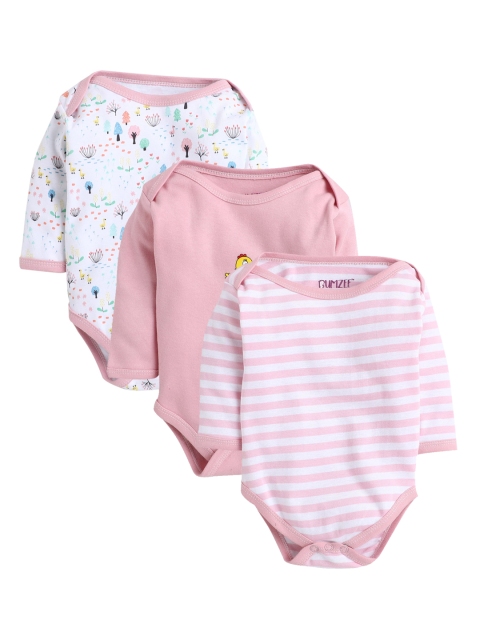 

BUMZEE Infant Girls Pack Of 3 Printed Pure Cotton Regular-Fit Bodysuits, Pink
