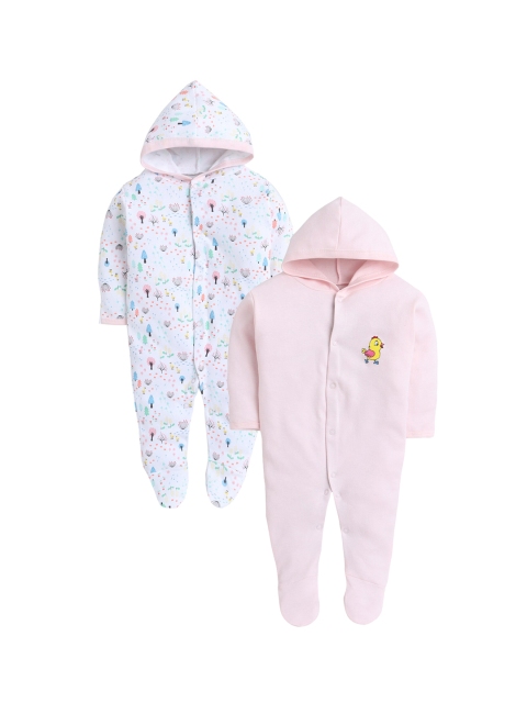 

BUMZEE Infant Girls Pack Of 2 Printed Cotton Sleep Suits, Pink