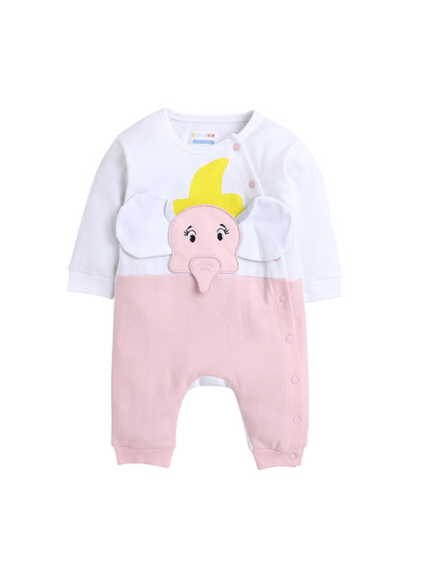 

BUMZEE Infants Pink & White Elephant Printed Sleepsuit