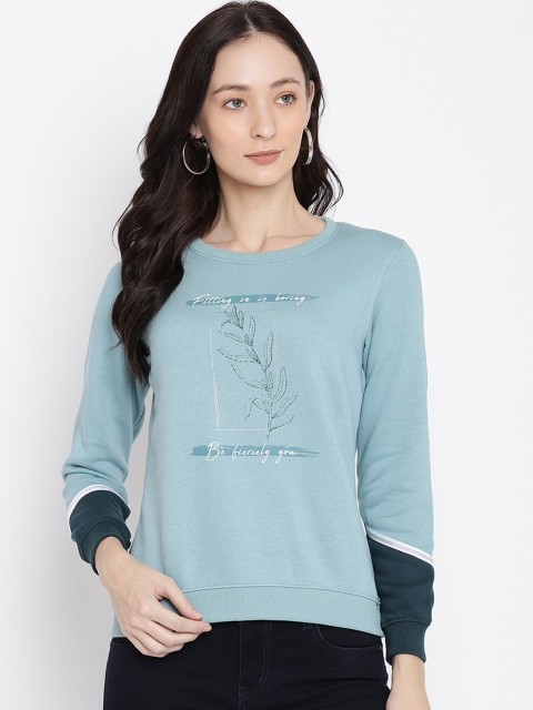 

METTLE Women Blue Printed Sweatshirt