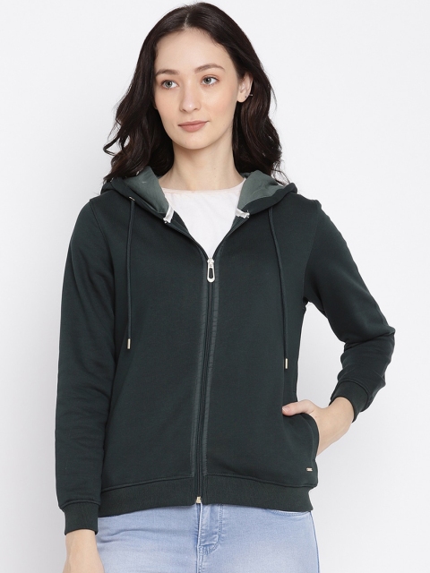 

METTLE Women Green Hooded Sweatshirt