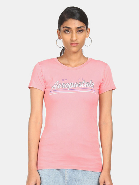 

Aeropostale Women Pink Printed Cotton T-shirt