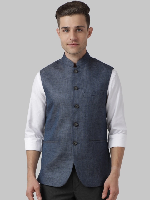 

Park Avenue Men Navy Blue & Black Solid Mandarin Collar Waistcoats
