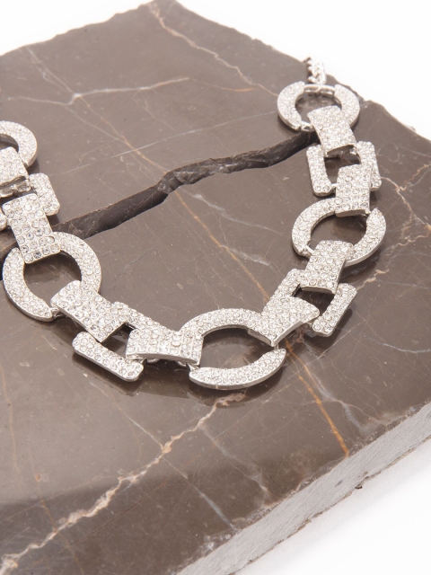 

Lilly & sparkle Silver-Toned & White Silver Silver-Plated Diamond Studded Necklace