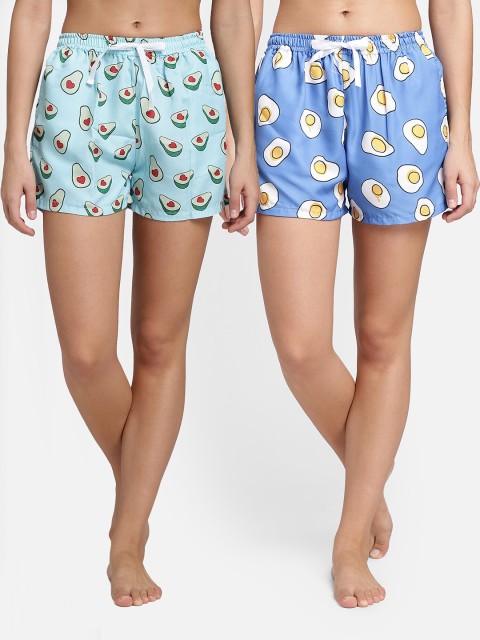 

Bellofox Women Blue & White Set Of 2 Avacado & Sunny Side Up Printed Lounge Shorts