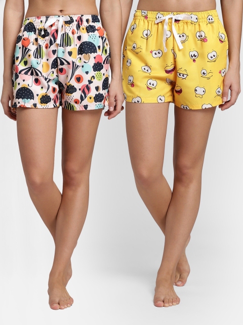 

Bellofox Women Yellow & White 2 Printed Lounge Shorts