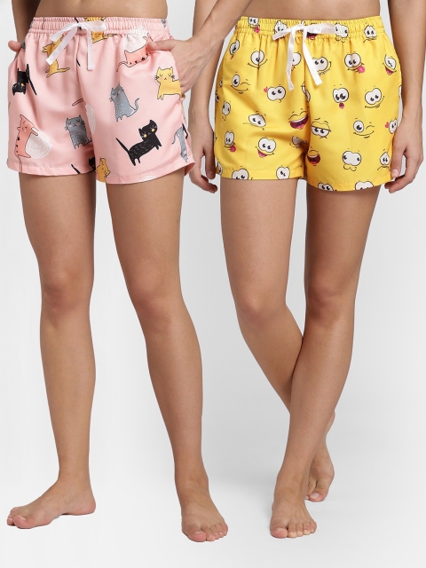 

Bellofox Women Pink & Yellow 2 Printed Lounge Shorts