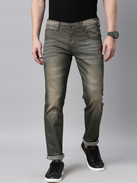 

Chennis Men Olive Green Slim Fit Low Distress Light Fade Stretchable Jeans
