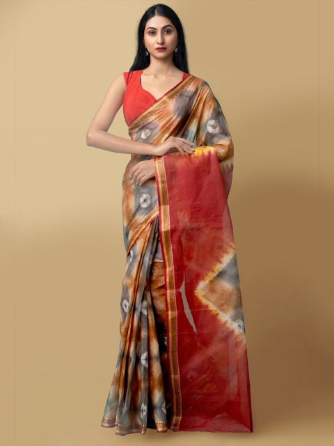 

Unnati Silks Multicoloured Leheriya Zari Pure Shibori Cotton Leheriya Saree, Multi