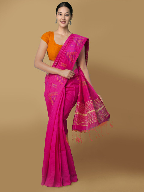 

Unnati Silks Women Pink Pure Handloom Bengal Linen Saree