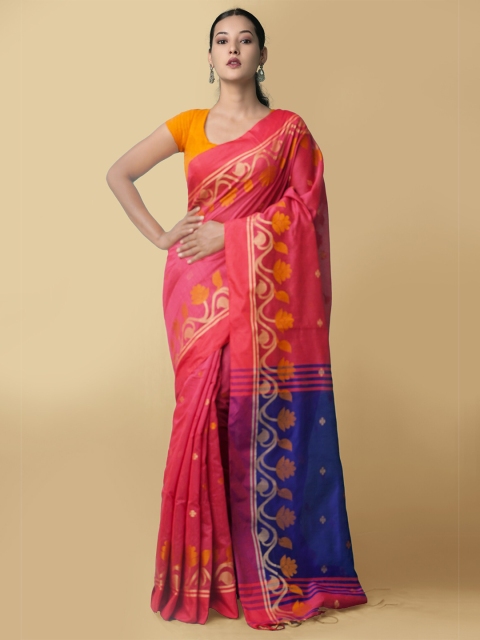 

Unnati Silks Women Pink & Blue Pure Handloom Bengal Linen Sustainable Saree