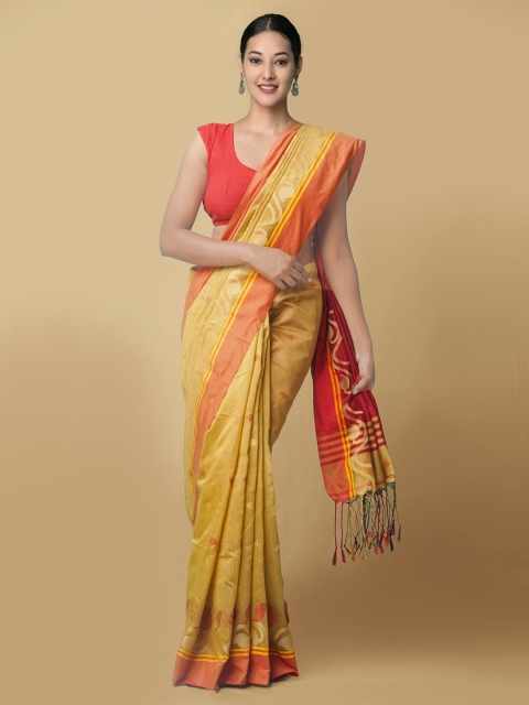 

Unnati Silks Brown & Orange Woven Design Pure Linen Jamdani Saree