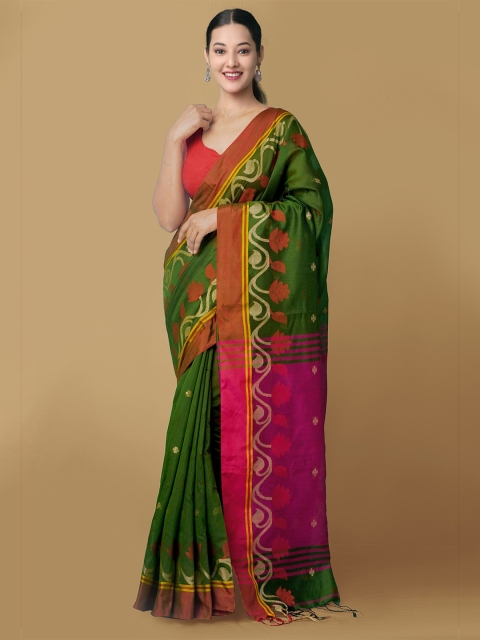

Unnati Silks Green & Pink Woven Design Pure Linen Jamdani Saree