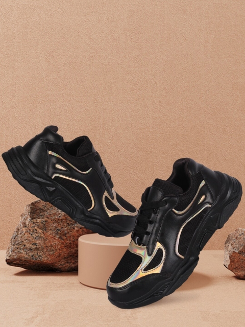 

Alishtezia Women Black & Gold Mid-Top Walking Shoes