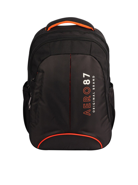 

Aeropostale Unisex Black & Orange Alphanumeric Printed Padded Medium Backpack