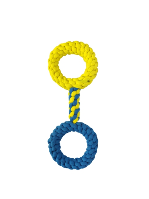 

Pawsindia Yellow & Blue Cotton Roman Rings Pet Toy