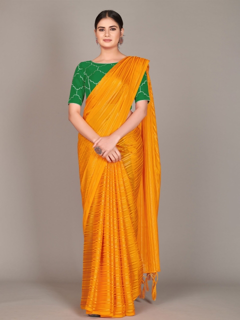

SUTRAM Yellow & Gold-Coloured Striped Silk Blend Saree with Tassels