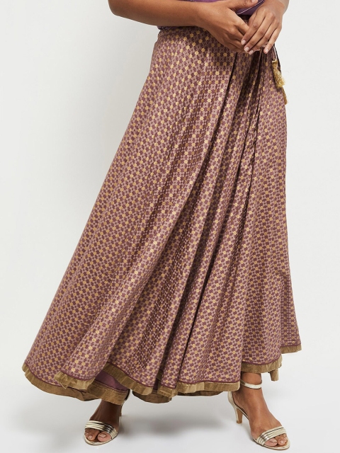 

max Women Brown & Gold-Coloured Flared Maxi Skirt