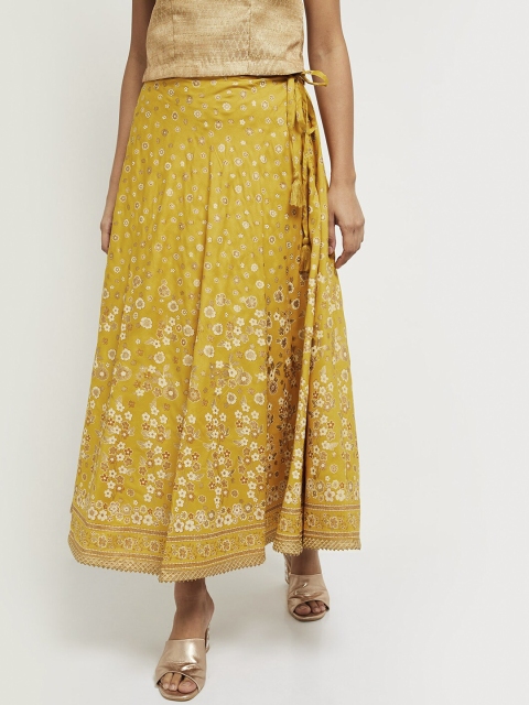 

Max Women Mustard & Gold Floral Print Flared Maxi Skirt