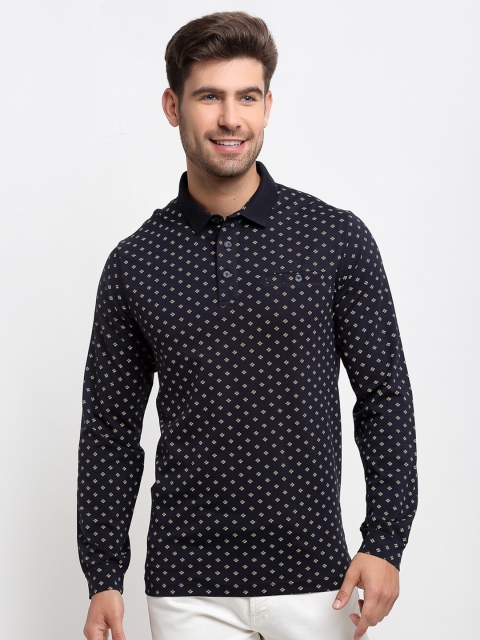 

CONFIDENCE Men Navy Blue Printed Polo Collar Cotton Slim Fit T-shirt