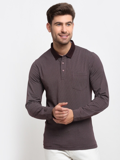 

CONFIDENCE Men Burgundy Printed Polo Collar Cotton Slim Fit T-shirt