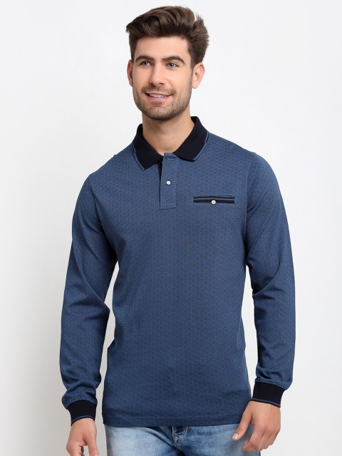 

CONFIDENCE Men Blue Printed Polo Collar Cotton Slim Fit T-shirt