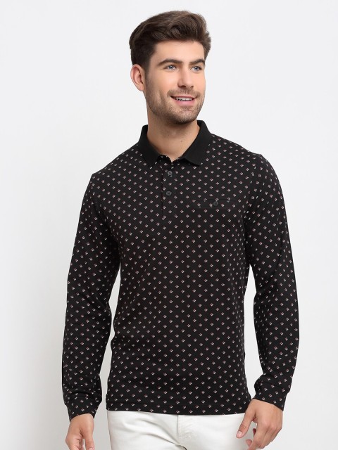 

CONFIDENCE Men Black Printed Polo Collar Cotton Slim Fit T-shirt