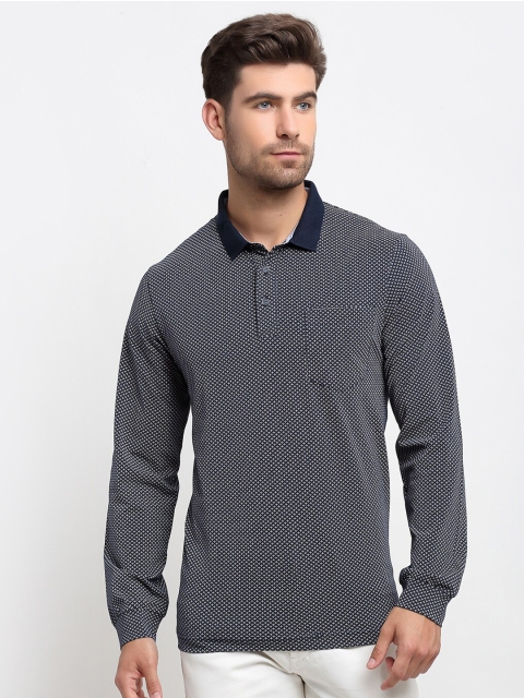 

CONFIDENCE Men Navy Blue Printed Polo Collar Cotton Slim Fit T-shirt