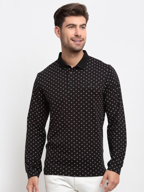 

CONFIDENCE Men Black Printed Polo Collar Cotton Slim Fit T-shirt
