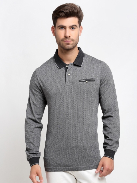

CONFIDENCE Men Grey Printed Polo Collar Cotton Slim Fit T-shirt
