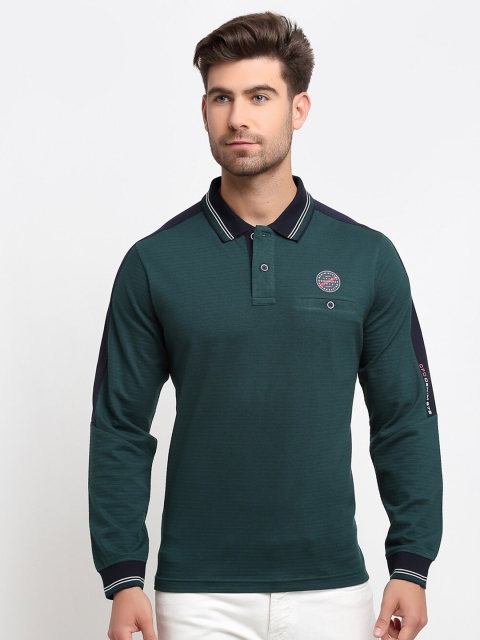 

CONFIDENCE Men Green Polo Collar Cotton Slim Fit T-shirt