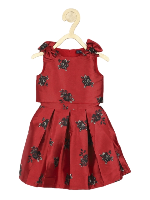 

Allen Solly Junior Girls Maroon & Black Floral Printed Fit & Flare Dress With Bow Detail